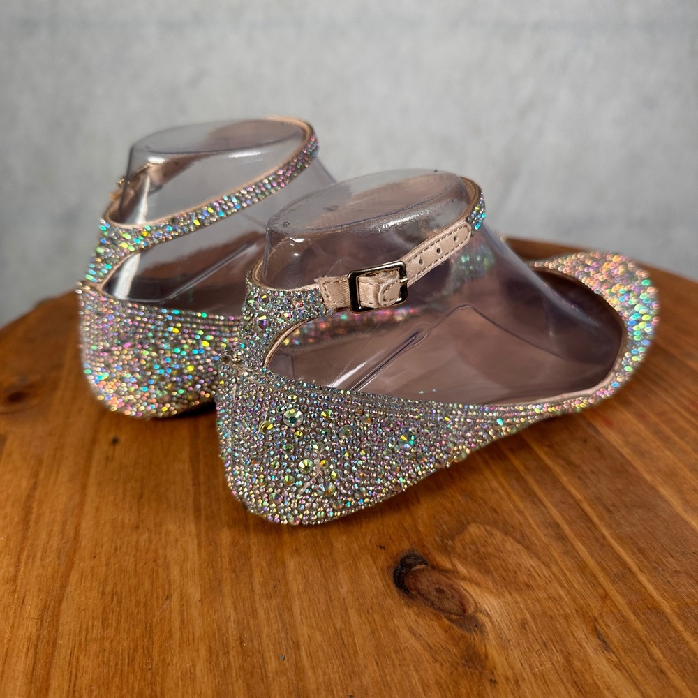 Betsey Johnson SB-ACE Flats Women 7M Champagne Rhinestone Good Crystal Ankle - Picture 6 of 14